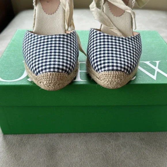 Lace up high heel espadrilles in gingham - Picture 4 of 5